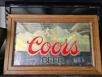Vintage Coors Beer Bar Mirror - Original Wood Frame