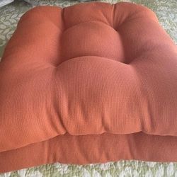 Set Of Two Orange Outdoor Patio Tufted Seat Cushions 19"x19"x4"