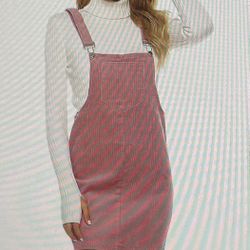 Pink Corduroy Overall Bib Pinafore Suspender Dress, size S