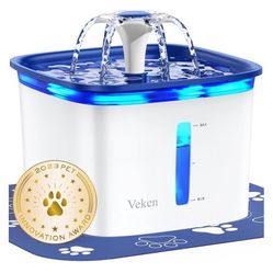 Veken Cat Water Fountain w/ Light & 3 Filters