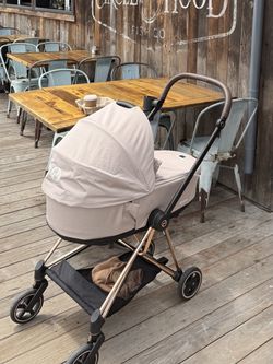 Cybex Mios 3 Rose Gold Travel System – Stroller + Bassinet + Cloud T SensorSafe Car Seat & Base