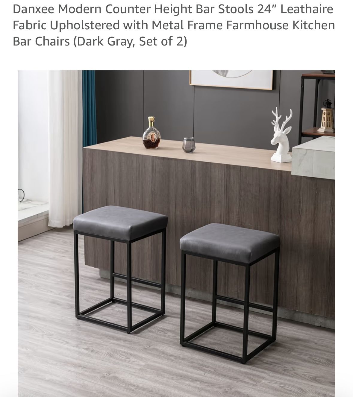 Modern Counter Height Bar Stools - Dark Gray, Set Of 2