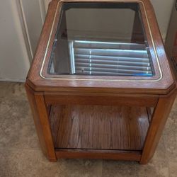 Solid Wooden End Table With Glass Top