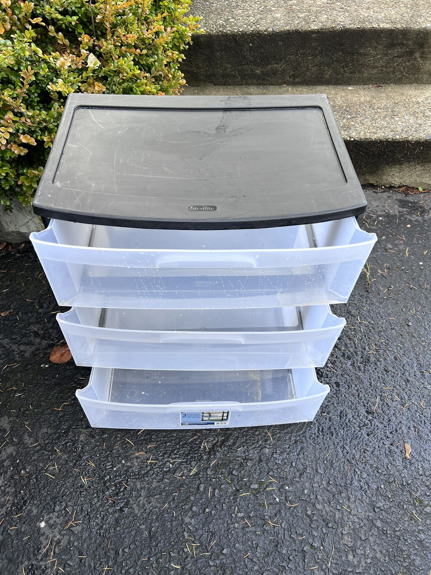 Selling a Sterilite plastic storage organizer with 3 pull-out drawers.