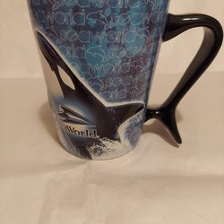 Sea World Shamu Orca Whale Coffee Mug with Tail Fin Handle- New