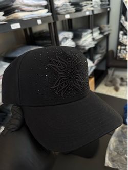 AM iri Black Monogram Rhinestone SnapBack Hat