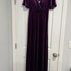 Women's Velvet Formal Dresses A-Line V-Neck Long Evening Dress