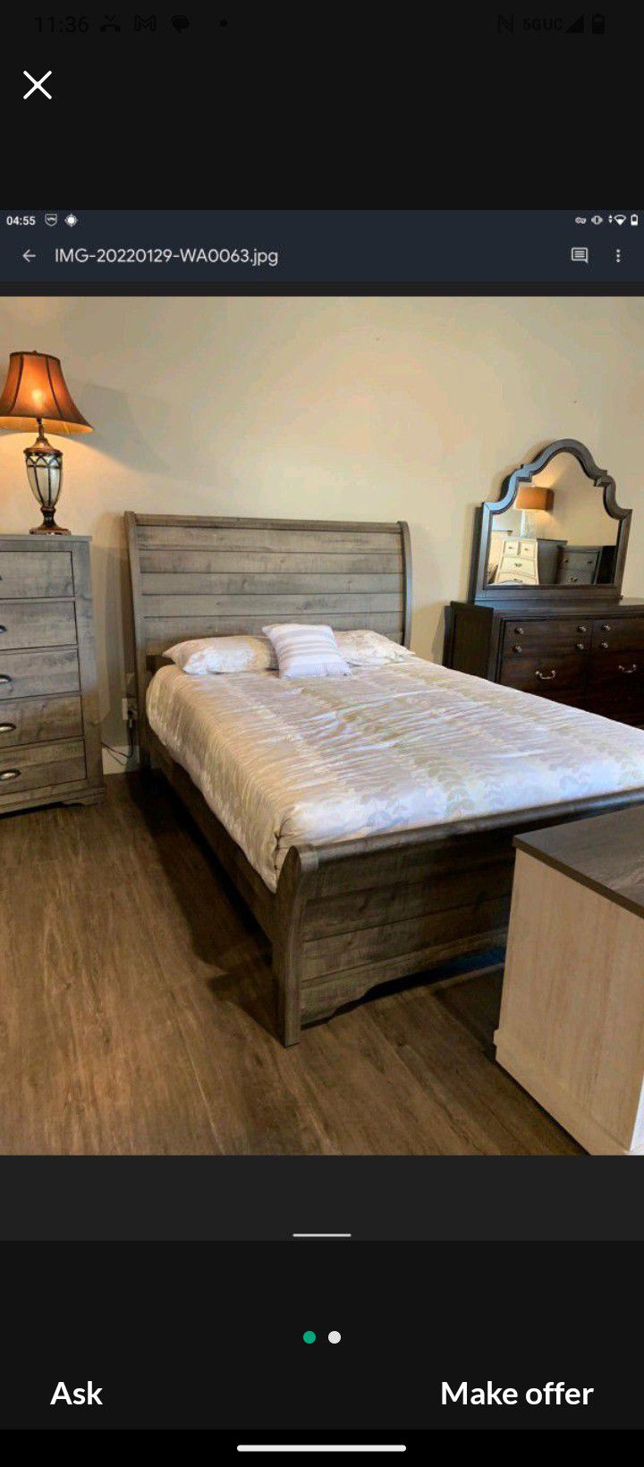 New Coralee Grey Queen Size 5pc Bedroom Set With Dresser Mirror Nightstand Chest Without Mattress And Free Delivery