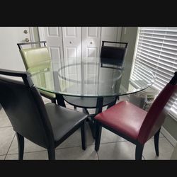 54 Inch Round Glass Dining Table W/4 Leather Chairs