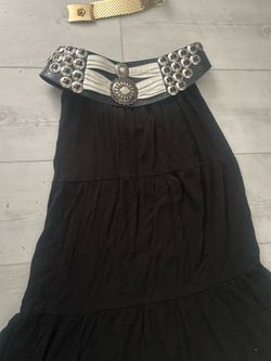 Vintage Y2K Studded Western Concho Belt Black White Leather Boho