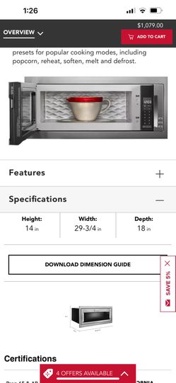 1000 Watt Built-In Low Profile KitchenAid Microwave With Slim Trim Kit