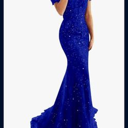 Royal Blue Mermaid Lace Tulle Prom Dress