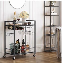 Bar Cart with Mirrored shelving and wine & glass holders