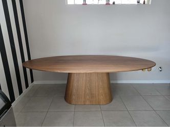 95“ walnut Oval solid Wood Dining Table with Pedestal Base