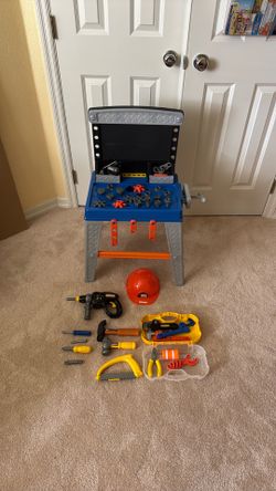Kids workbench, tools and accessories