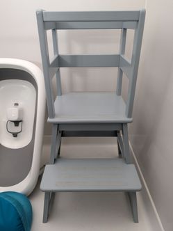 SDADI Kids Kitchen Step Stool Holds up to 150 Pounds with Safety Rail Natural
