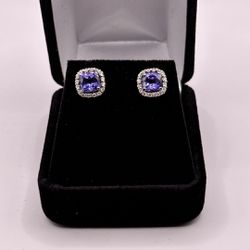 Blue Tanzanite Earrings & Diamonds 