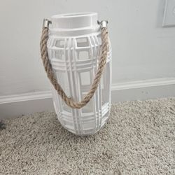 Large White Ceramic Lantern With Rope handle 