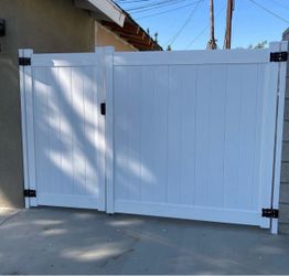 White Vinyl Double Gate with Black Hardware