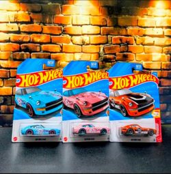 2025 Hot Wheels M CASE DATSUN 240Z CHERRY BLOSSOMS PINK ,Orange & BLUE LOT 3 $15