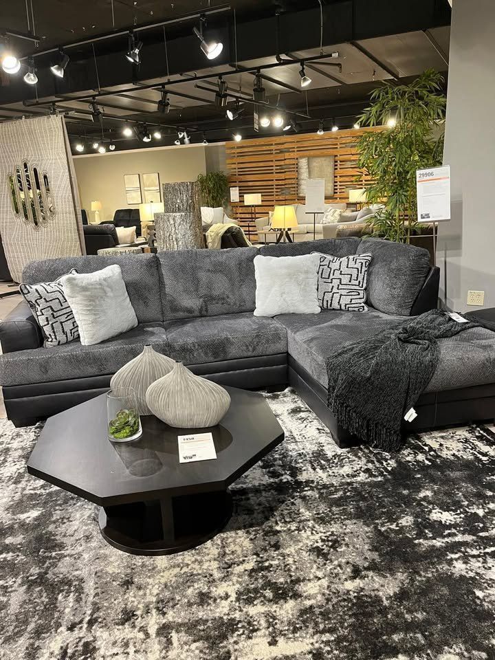 Brand New Contemporary design 2 Pc sectional features Chic and sleek in dark neutrals