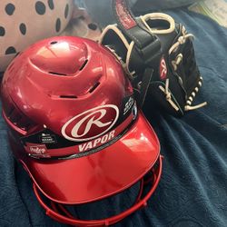 Softball Helmet And Glove