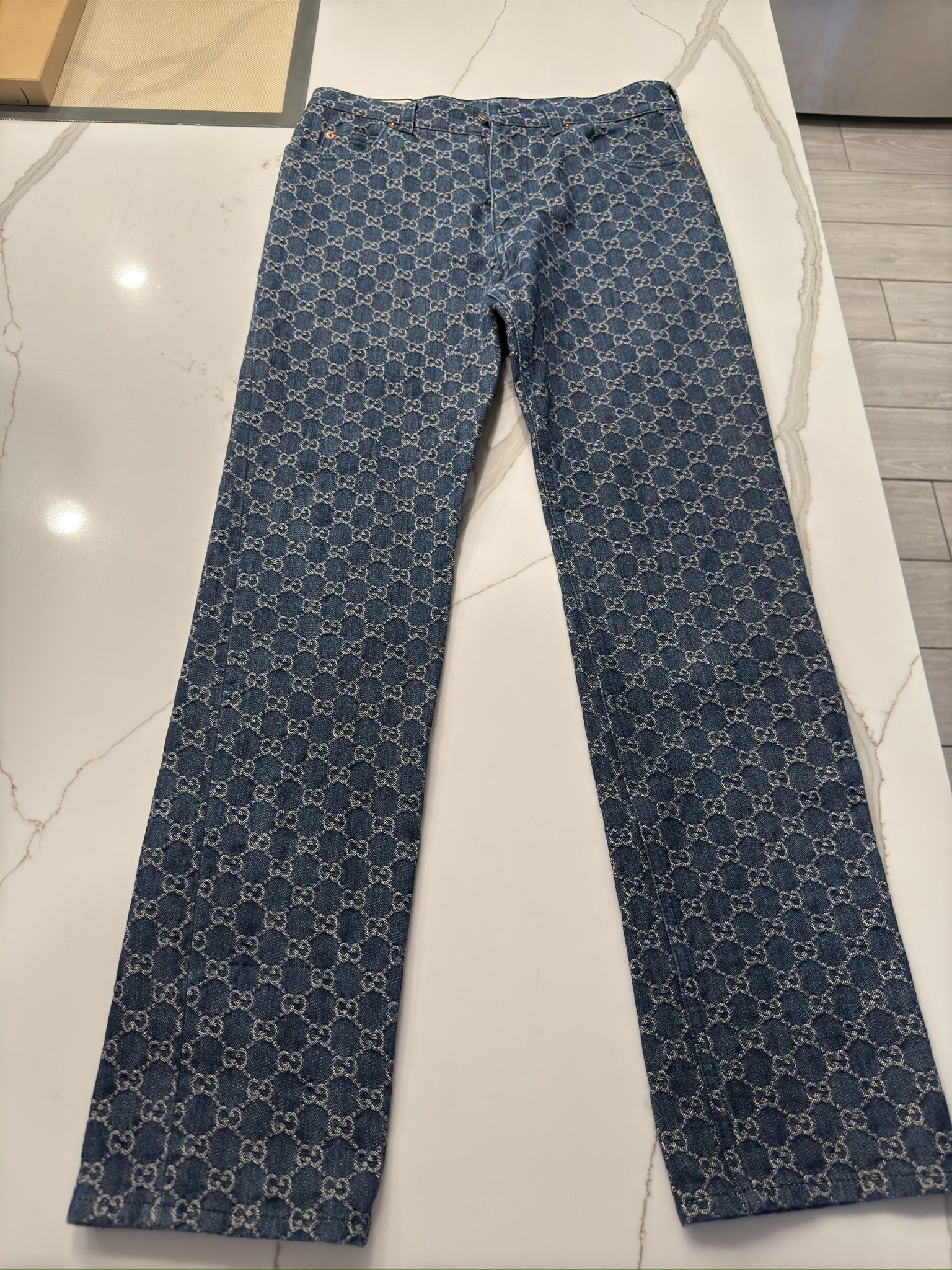 Gucci Blue GG Monogram Tapered Jeans (Size 30)