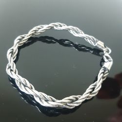Italy 925 STERLING SILVER TWISTED Rope BRACELET W