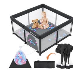 Taleco Gear Foldable Baby Play Pen with Mat, 50''x50'' Playpen for Babies and Toddlers, Playpen for Baby with Gate, Breathable,Foldable Travel(JP4)
