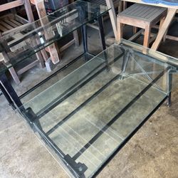 Set Of 2 Cast Iron And Glass Coffee Table And Console Table