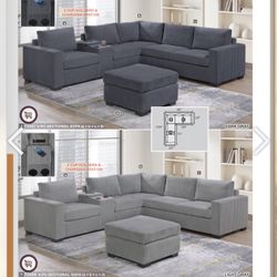 Corduroy Couch New In Box / Charger Station / Cup Holders 