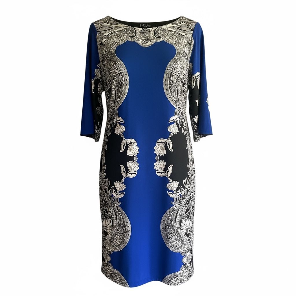 Enfocus Studio Women’s Symmetrical Royal Blue, Black, White Dress Size 8