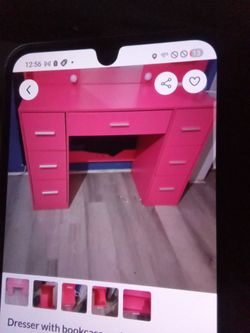 Pink pink dresser with mirror headboard and lights LED USB plug in charging port