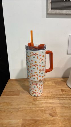 Fall Pumpkin Bow Print Tumbler with Handle