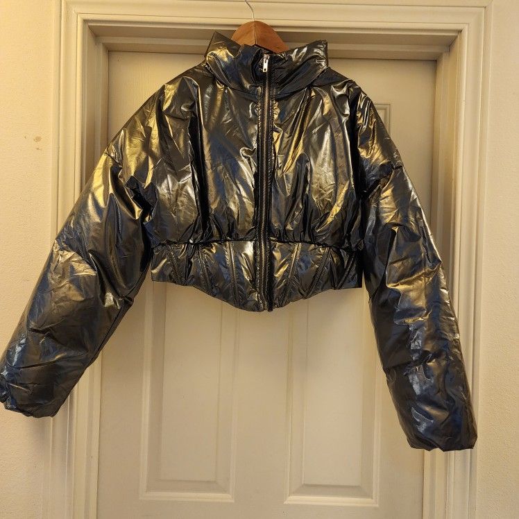 Cropped Metallic Bomber Jacket XL