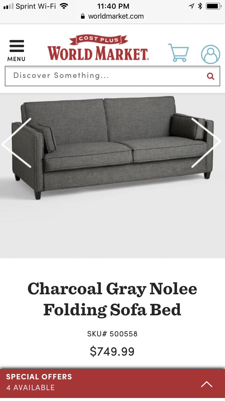 Like new World Market charcoal gray sleeper sofa (futon style)