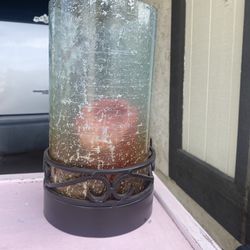Wrought Iron, And Glass Candle Holder