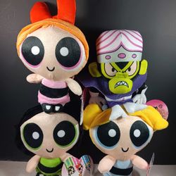 Cartoon Network Power Puff Girl Set Of 4 Stuffed Animal 6" Plush Doll Vintage CN