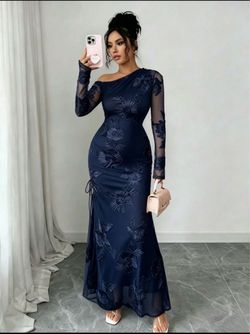 Women's Asymmetrical Shoulder Mesh Patchwork Jacquard Elegant Waist-Cinching Party & Casual Dress