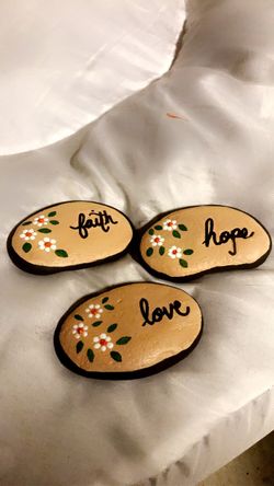 Hand-Painted “faith, hope, love”  Rocks (3 Pieces) 