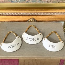 Vintage White Porcelain Decanter Tags – S/3 (Vodka, Scotch, Gin) - Made in Japan