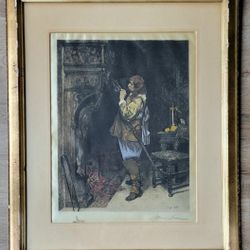 Antique Paul-Adolphe Rajon Petruchio Shakespeare Etching on Silk 20x30