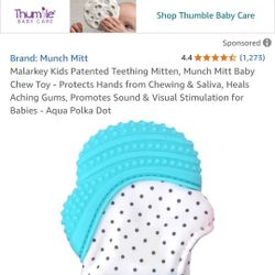 Malarkey Kids Patented Teething Mitten, Munch Mitt Baby Chew Toy - Protects Hands from Chewing & Saliva, Heals Aching Gums, Promotes Sound & Visual St