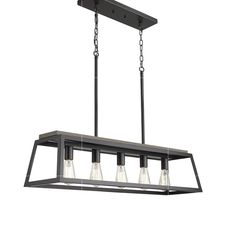 EAPUDUN 5-Light Matte Black Kitchen Island Lighting w/ Rectangular Chandelier