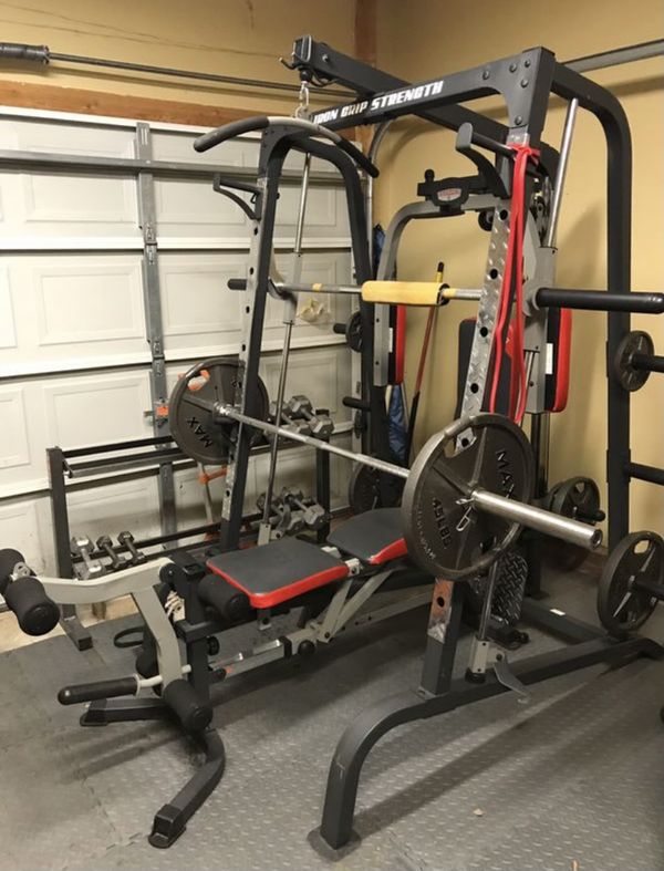 Iron grip strength smith machine with adjustable bench for Olympic
