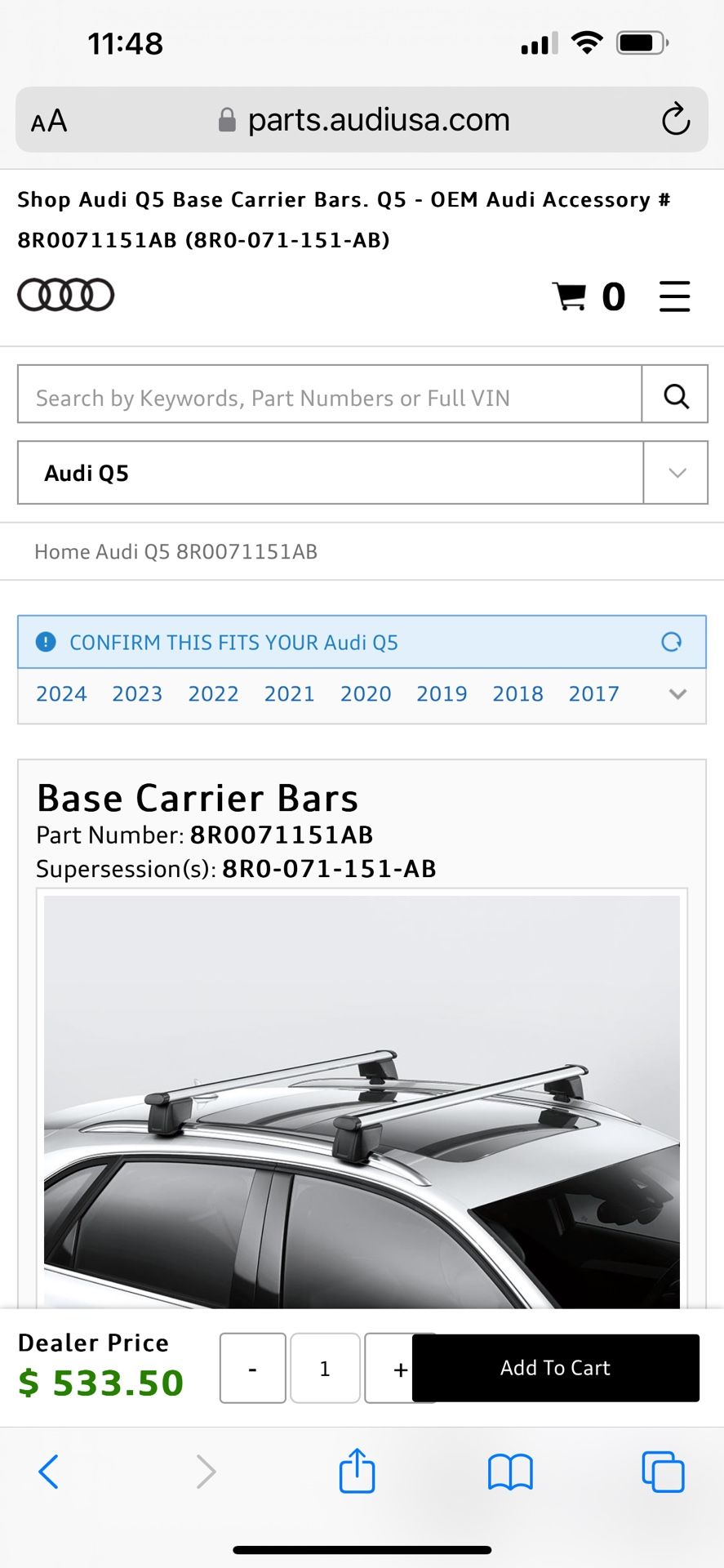 Audi Q5 Roof Rack- Brand New 