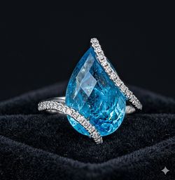 EFFY 14k White Gold Ocean Blue Topaz and Diamond Ring
