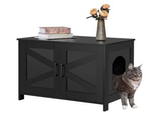 31.5" L Cat Litter Box Enclosure with Barn Door, Black
Wooden