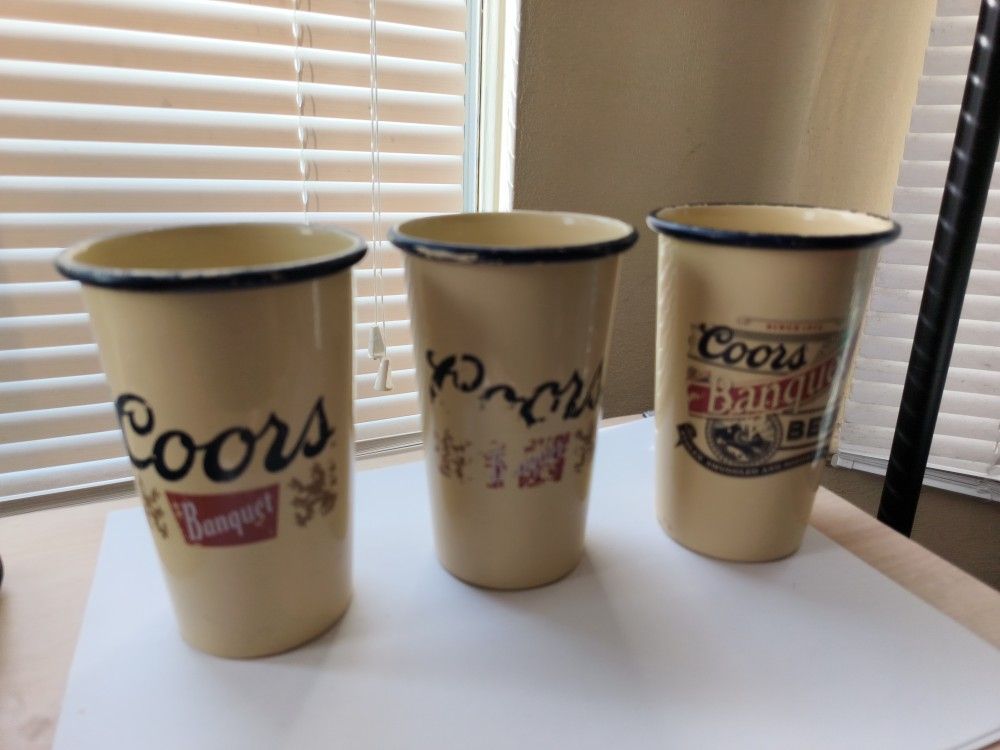 Old Metal Coors Glasses Each Is 5 Tall X 3 1/2