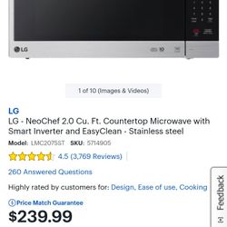 
LG - NeoChef 2.0 Cu. Ft. Countertop Microwave with Smart Inverter and EasyClean - Stainless steel